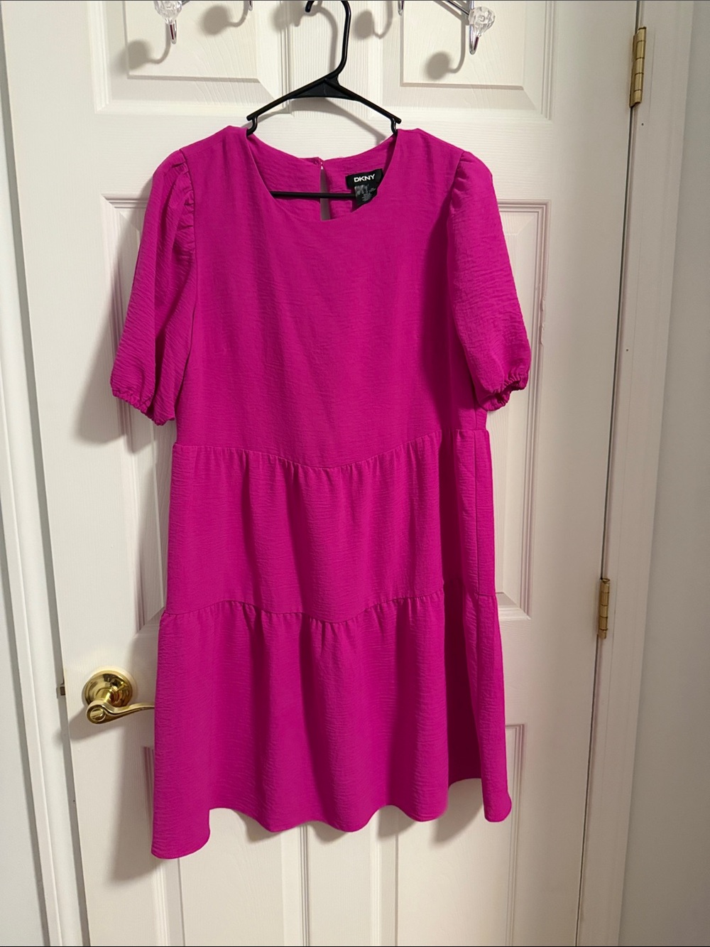 DKNY Girls' Bright Fuchsia Tiered Puff-Sleeve Dress